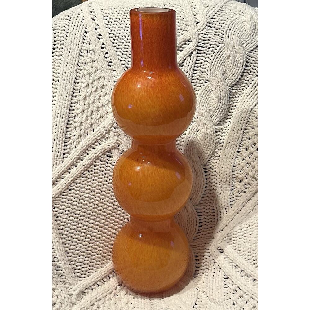Global Views Orange Encased Art Glass Vase Triple Gourd Blown Glass 18.5” Heavy